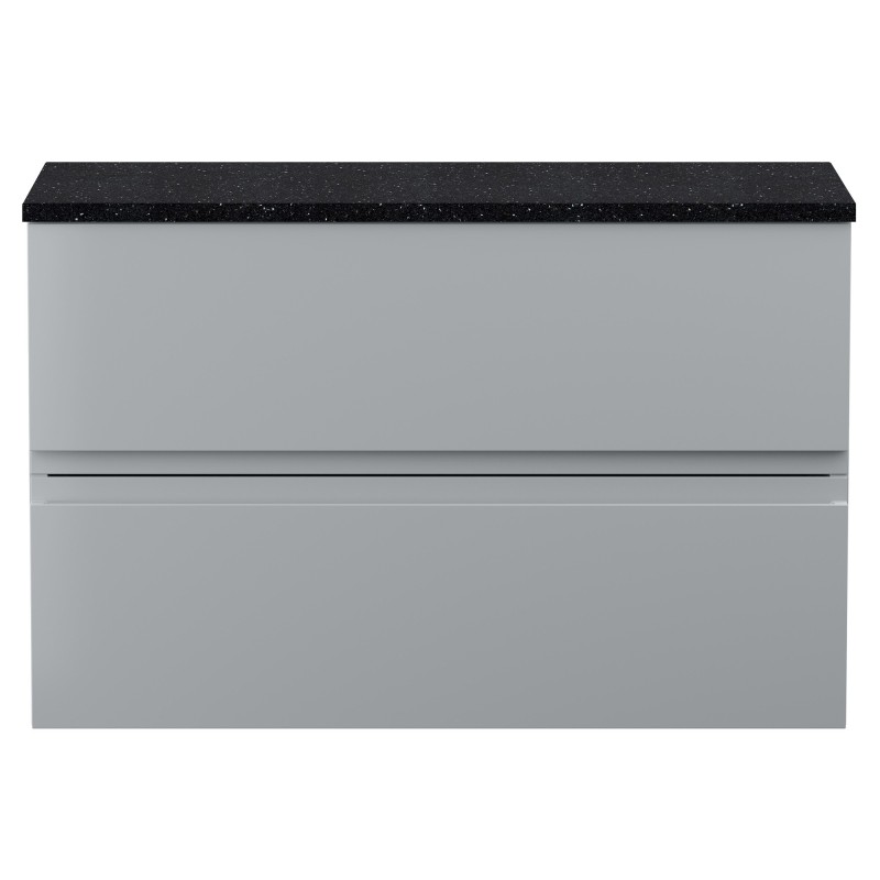 Urban Satin Grey 800mm (w) x 522mm (h) x 390mm (d) Wall Hung 2-Drawer Vanity Unit & Sparkling Black Worktop