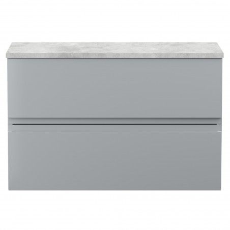 Urban Satin Grey 800mm (w) x 522mm (h) x 390mm (d) Wall Hung 2-Drawer Vanity Unit & Grey Worktop