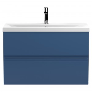 Urban Satin Blue 800mm (w) x 540mm (h) x 395mm (d) Wall Hung 2-Drawer Vanity Unit & Mid-Edge Ceramic Basin