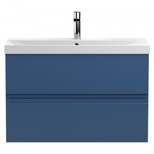 Urban Satin Blue 800mm (w) x 550mm (h) x 395mm (d) Wall Hung 2-Drawer Vanity Unit & Thin-Edge Ceramic Basin