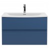 Urban Satin Blue 800mm (w) x 550mm (h) x 390mm (d) Wall Hung 2-Drawer Vanity Unit & Curved Ceramic Basin