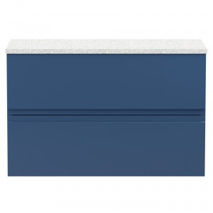 Urban Satin Blue 800mm (w) x 522mm (h) x 390mm (d) Wall Hung 2-Drawer Vanity Unit & Sparkling White Worktop