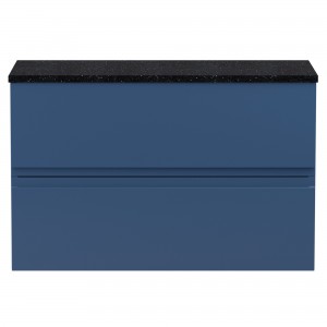 Urban Satin Blue 800mm (w) x 522mm (h) x 390mm (d) Wall Hung 2-Drawer Vanity Unit & Sparkling Black Worktop