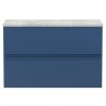 Urban Satin Blue 800mm (w) x 522mm (h) x 390mm (d) Wall Hung 2-Drawer Vanity Unit & Grey Worktop