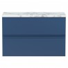 Urban 800mm Wall Hung 2 Drawer Unit With Carrera Marble Laminate Worktop - Satin Blue