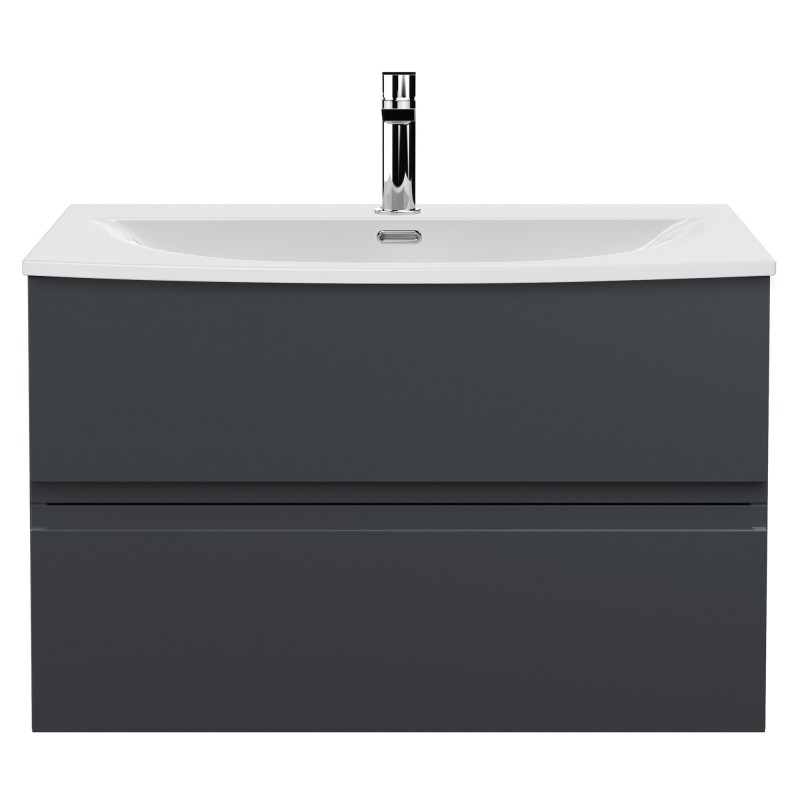 Urban Wall Hung 2-Drawer Vanity Unit with Curved Ceramic Basin 800mm Wide - Soft Black