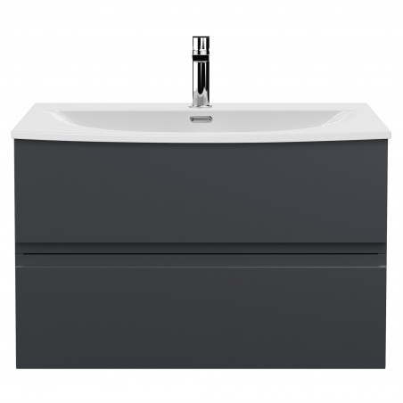 Urban Wall Hung 2-Drawer Vanity Unit with Curved Ceramic Basin 800mm Wide - Soft Black