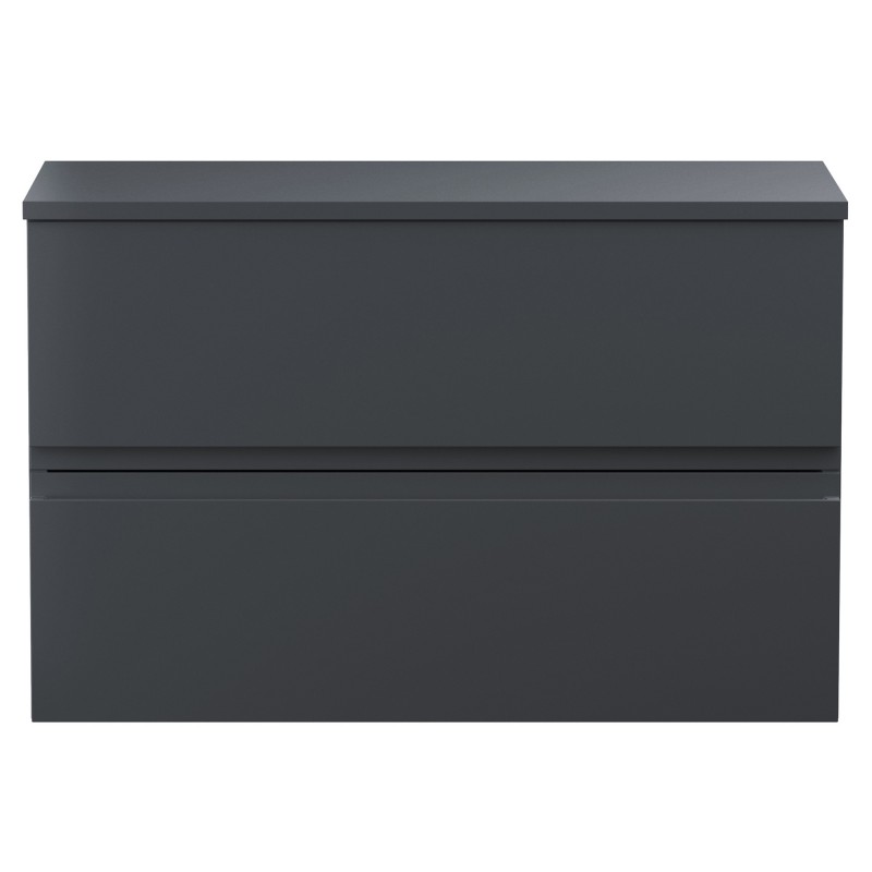 Urban Wall Hung 2-Drawer Vanity Unit with Colour Matchning Laminate Worktop 800mm Wide - Soft Black