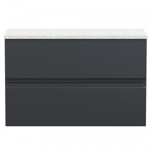 Urban Wall Hung 2-Drawer Vanity Unit with White Sparkle Laminate Worktop 800mm Wide - Soft Black