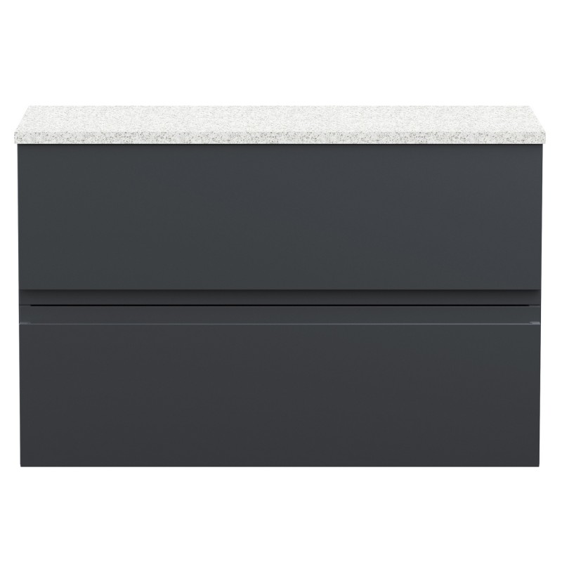 Urban Wall Hung 2-Drawer Vanity Unit with White Sparkle Laminate Worktop 800mm Wide - Soft Black