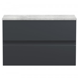Urban Wall Hung 2-Drawer Vanity Unit with Bellato Grey Laminate Worktop 800mm Wide - Soft Black