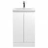 Urban Satin White 500mm (w) x 850mm (h) x 395mm (d) Floor Standing 2-Door Vanity Unit & Mid-Edge Ceramic Basin