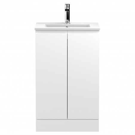 Urban Satin White 500mm (w) x 828mm (h) x 395mm (d) Floor Standing 2-Door Vanity Unit & Minimalist Ceramic Basin