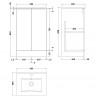 Urban Satin White 500mm (w) x 828mm (h) x 395mm (d) Floor Standing Vanity Unit & Minimalist Ceramic Basin - Technical Drawing