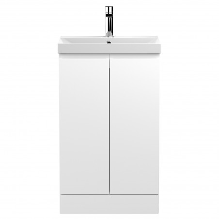Urban Satin White 500mm (w) x 860mm (h) x 395mm (d) Floor Standing 2-Door Vanity Unit & Thin-Edge Ceramic Basin