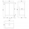 Urban Satin White 500mm (w) x 860mm (h) x 395mm (d) Floor Standing Vanity Unit & Thin-Edge Ceramic Basin - Technical Drawing