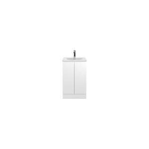 Urban Satin White 500mm (w) x 840mm (h) x 390mm (d) Floor Standing 2-Door Vanity Unit & Curved Ceramic Basin