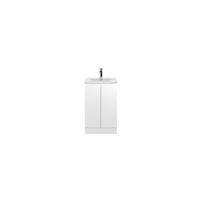 Urban Satin White 500mm (w) x 840mm (h) x 390mm (d) Floor Standing 2-Door Vanity Unit & Curved Ceramic Basin