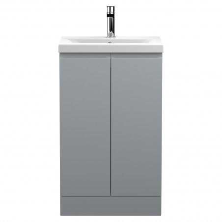 Urban Satin Grey 500mm (w) x 850mm (h) x 395mm (d) Floor Standing 2-Door Vanity Unit & Mid-Edge Ceramic Basin
