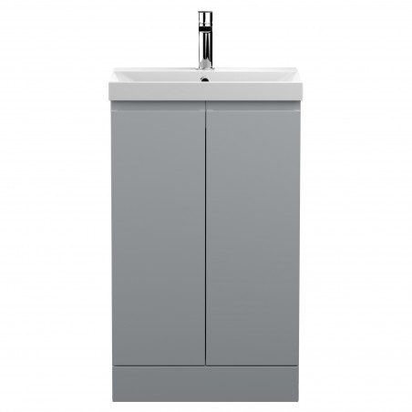Urban Satin Grey 500mm (w) x 860mm (h) x 395mm (d) Floor Standing 2-Door Vanity Unit & Thin-Edge Ceramic Basin