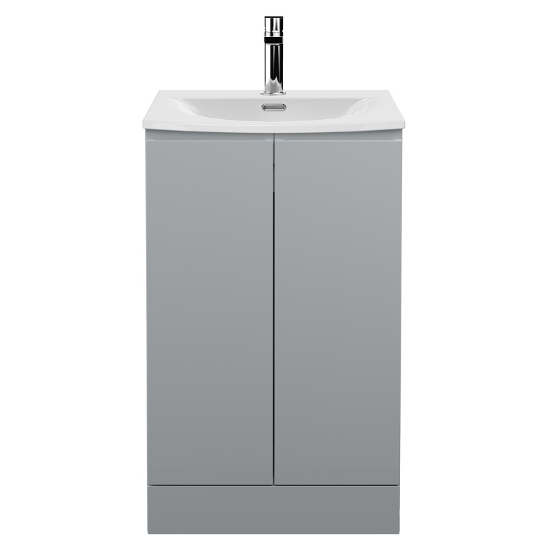 Urban Satin Grey 500mm (w) x 840mm (h) x 390mm (d) Floor Standing 2-Door Vanity Unit & Curved Ceramic Basin