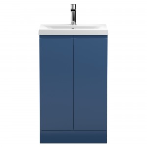 Urban Satin Blue 500mm (w) x 850mm (h) x 395mm (d) Floor Standing 2-Door Vanity Unit & Mid-Edge Ceramic Basin