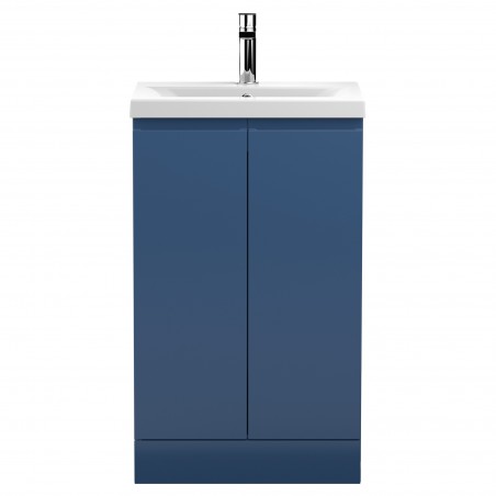 Urban Satin Blue 500mm (w) x 850mm (h) x 395mm (d) Floor Standing 2-Door Vanity Unit & Mid-Edge Ceramic Basin