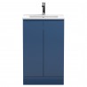 Urban Satin Blue 500mm (w) x 828mm (h) x 395mm (d) Floor Standing 2-Door Vanity Unit & Minimalist Ceramic Basin