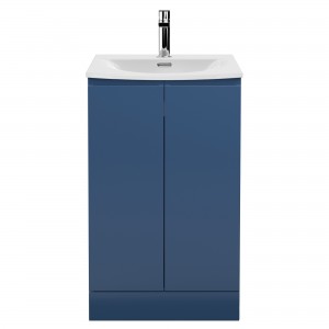 Urban Satin Blue 500mm (w) x 840mm (h) x 390mm (d) Floor Standing 2-Door Vanity Unit & Curved Ceramic Basin