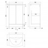 Urban Satin Green 500mm Freestanding 2 Door Vanity & Curved Ceramic Basin - Technical Drawing