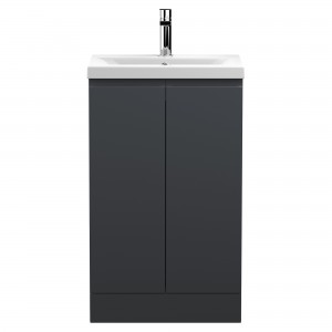 Urban Floor Standing 2-Door Vanity with Mid-Edge Ceramic Basin 500mm Wide - Soft Black