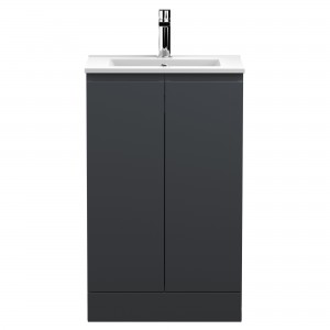Urban Floor Standing 2-Door Vanity with Minimalist Ceramic Basin 500mm Wide - Soft Black