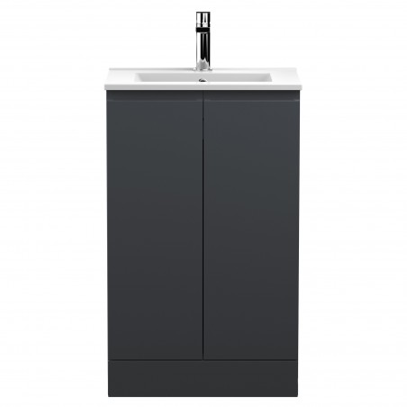 Urban Floor Standing 2-Door Vanity with Minimalist Ceramic Basin 500mm Wide - Soft Black