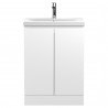 Urban Satin White 600mm (w) x 850mm (h) x 395mm (d) Floor Standing 2-Door Vanity Unit & Mid-Edge Ceramic Basin