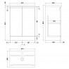 Urban Satin White 600mm (w) x 850mm (h) x 395mm (d) Floor Standing Vanity Unit & Mid-Edge Ceramic Basin - Technical Drawing