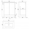 Urban Satin White 600mm (w) x 828mm (h) x 395mm (d) Floor Standing Vanity Unit & Minimalist Ceramic Basin - Technical Drawing