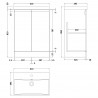 Urban Satin White 600mm (w) x 860mm (h) x 395mm (d) Floor Standing Vanity Unit & Thin-Edge Ceramic Basin - Technical Drawing