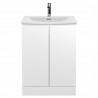 Urban Satin White 600mm (w) x840mm (h) x 390mm (d) Floor Standing 2-Door Vanity Unit & Curved Ceramic Basin