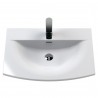 Urban Satin White 600mm (w) x840mm (h) x 390mm (d) Floor Standing 2-Door Vanity Unit & Curved Ceramic Basin - Insitu