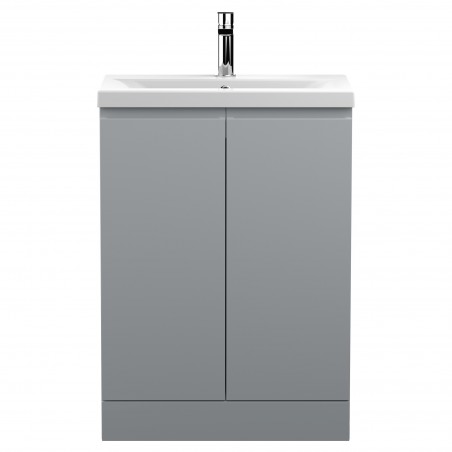 Urban Satin Grey 600mm (w) x 850mm (h) x 395mm (d) Floor Standing 2-Door Vanity Unit & Mid-Edge Ceramic Basin