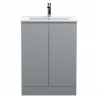 Urban Satin Grey 600mm (w) x 828mm (h) x 395mm (d) Floor Standing 2-Door Vanity Unit & Minimalist Ceramic Basin