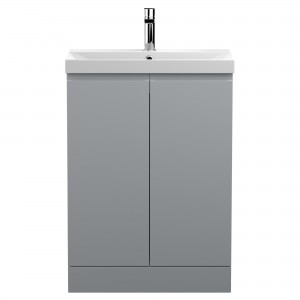 Urban Satin Grey 600mm (w) x 860mm (h) x 395mm (d) Floor Standing 2-Door Vanity Unit & Thin-Edge Ceramic Basin