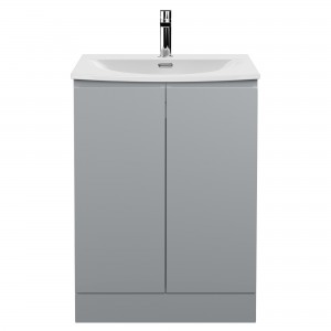 Urban Satin Grey 600mm (w) x 840mm (h) x 390mm (d) Floor Standing 2-Door Vanity Unit & Curved Ceramic Basin