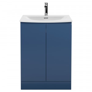 Urban Satin Blue 600mm (w) x 840mm (h) x 390mm (d) Floor Standing 2-Door Vanity Unit & Curved Ceramic Basin