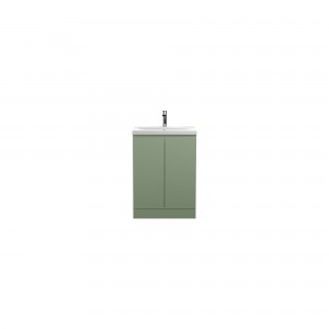 Urban Satin Green 600mm Freestanding 2 Door Unit & Mid-Edge Ceramic Basin