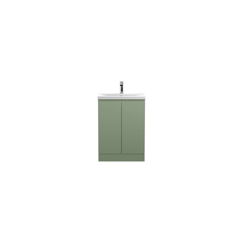 Urban Satin Green 600mm Freestanding 2 Door Unit & Mid-Edge Ceramic Basin