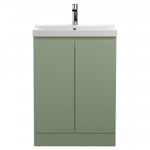 Urban Satin Green 600mm Freestanding 2 Door Unit & Thin-Edge Ceramic Basin