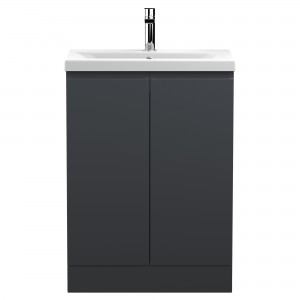 Urban Floor Standing 2-Door Vanity with Mid-Edge Ceramic Basin 600mm Wide - Soft Black