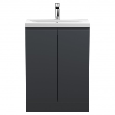 Urban Floor Standing 2-Door Vanity with Mid-Edge Ceramic Basin 600mm Wide - Soft Black