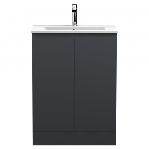 Urban Floor Standing 2-Door Vanity with Minimalist Ceramic Basin 600mm Wide - Soft Black